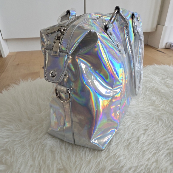 NWT Current Mood x Dolls Kill Holographic Prism Weekender Duffle Tote Bag - Picture 10 of 13
